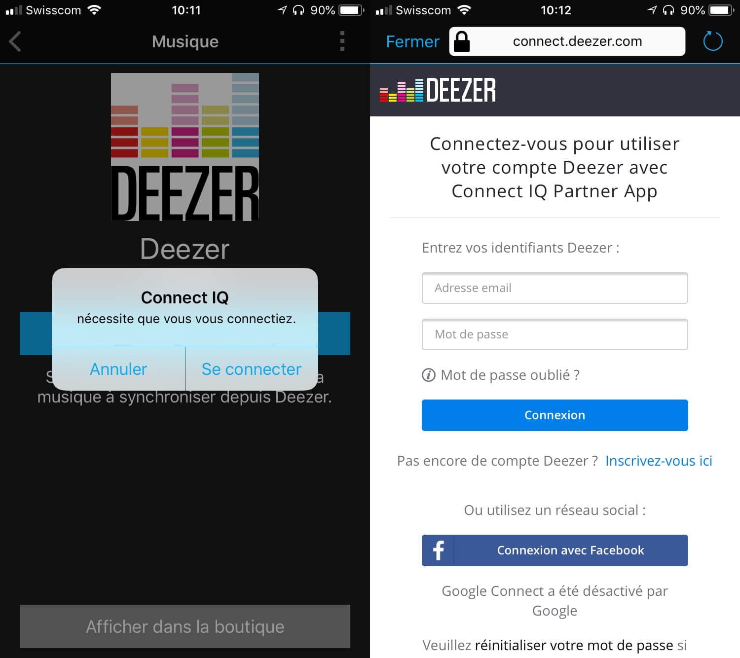 log in Deezer in Connect IQ App