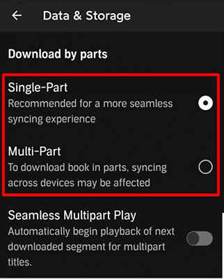 Audible app Download by Parts