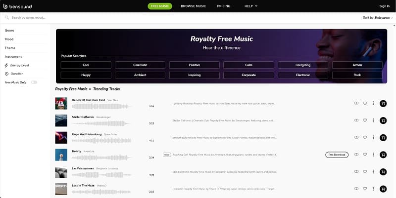best free MP3 download site - Bensound