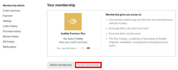 Cancel Audible Membership on web