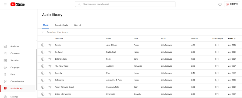 best free MP3 download site - YouTube Audio Library