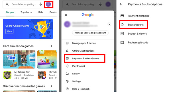 cancel subscription on Google Play Store app