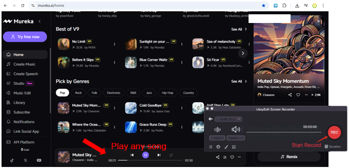 start recording music on Mureka AI