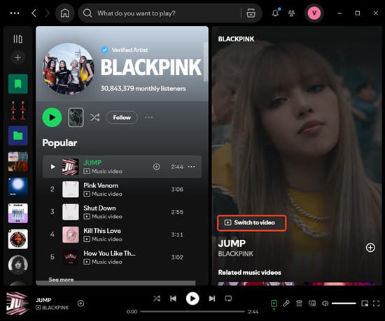 switch to video on Spotify desktop app