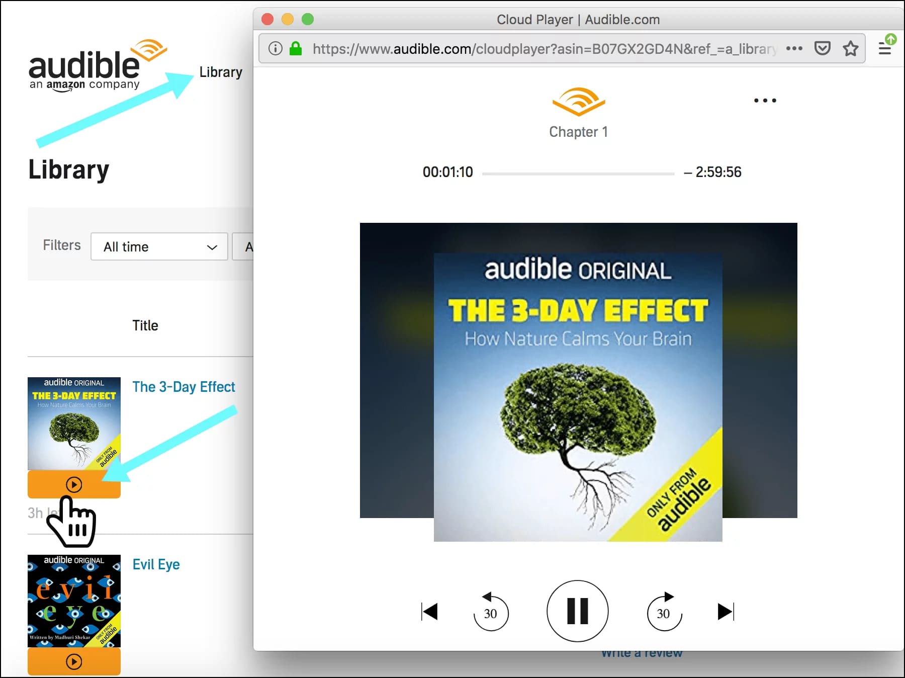 play audiobooks on Audible Website Cloud Player