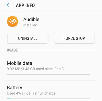 force stop Audible app Android