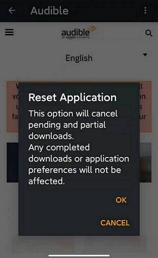 reset Audible app