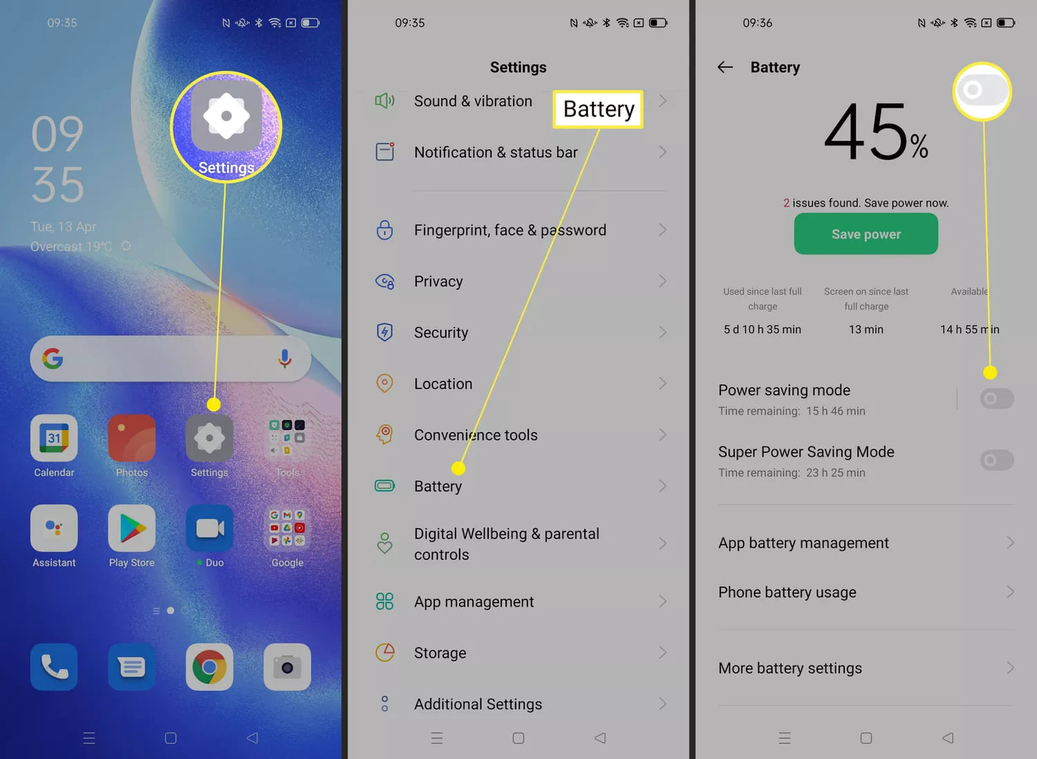 disable Power Saving Mode on Android