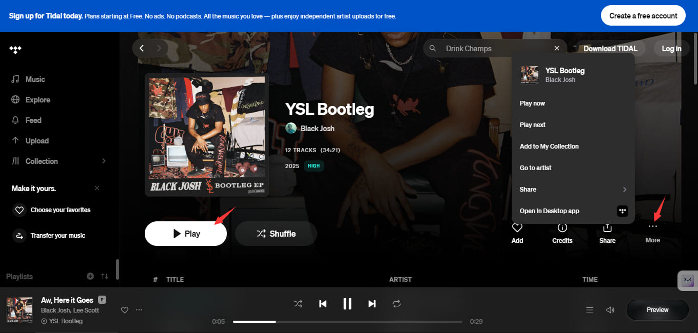 play podcasts on Tidal web