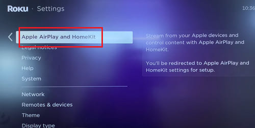 turn on AirPlay on Roku