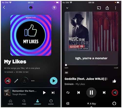 disable shuffle mode Amazon Music