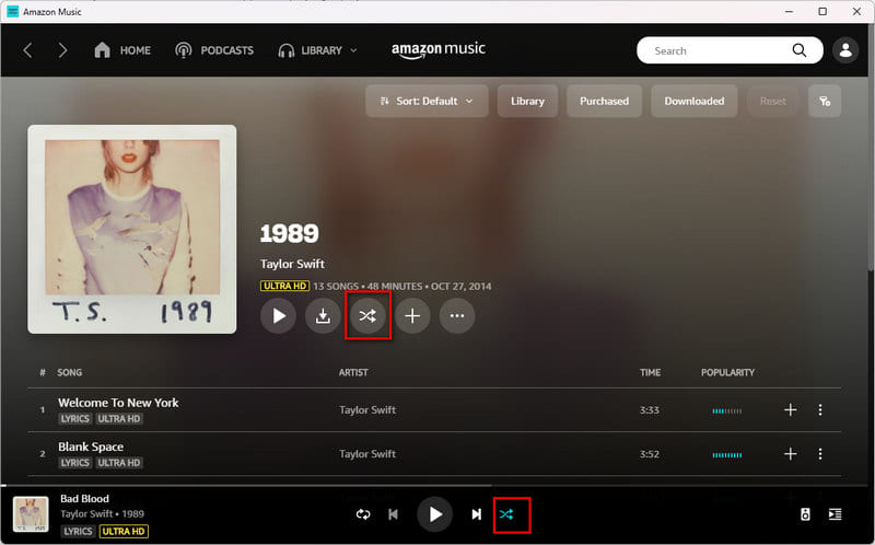 turn of shuffle icon Amazon Music