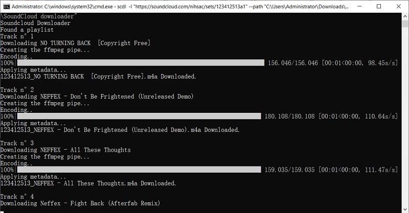 SoundCloud playlist download process vide scdl