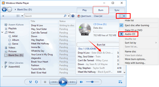 burn SoundCloud music to cd in wmp