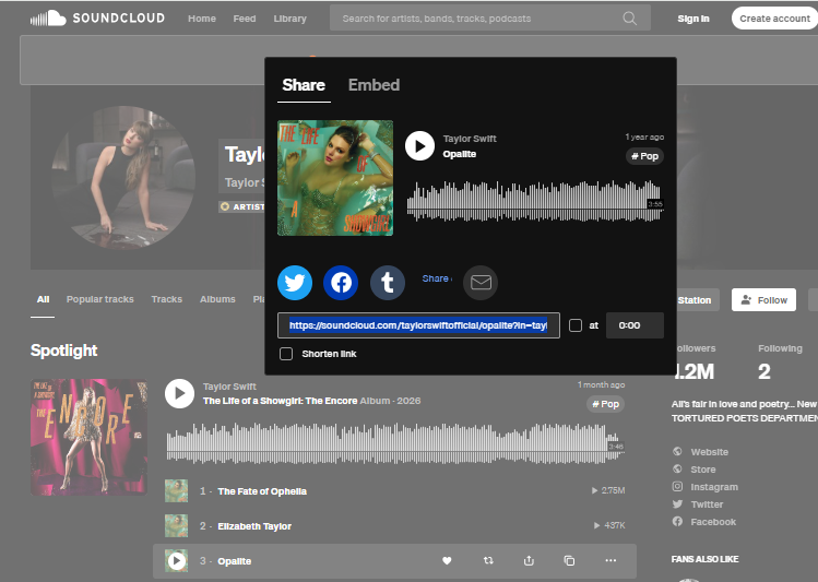 copy SoundCloud music link