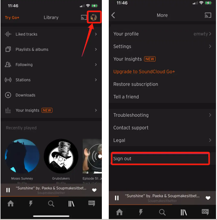 log out SoundCloud account in app