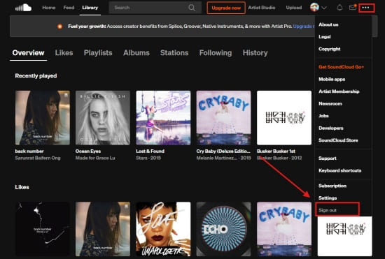 log out SoundCloud in web